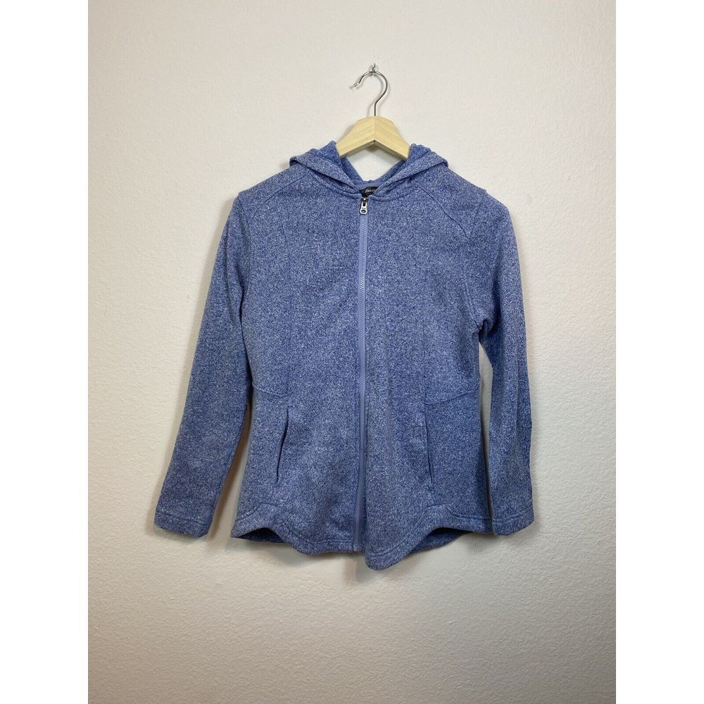 Eddie Bauer Women's Jacket Large Fleece Full Zip Hooded Blue Knit